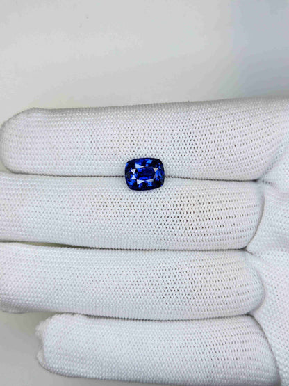 3.06 Carat Cushion Cut Heat Blue Sapphire Loose Gemstone on hand