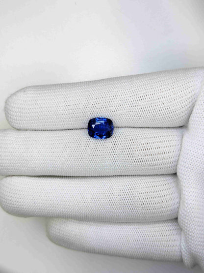 3.10 Carat Cushion Cut Heat Blue Sapphire Loose Gemstone on hand