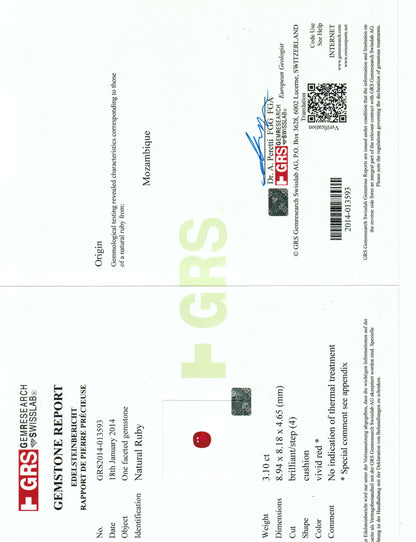 GRS gemstone report with GRS logo and text on a white background