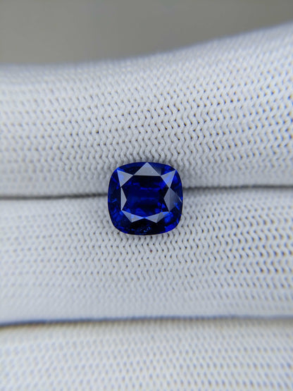 3.77 Carat Cushion Cut Heat Blue Sapphire Loose Gemstone on hand
