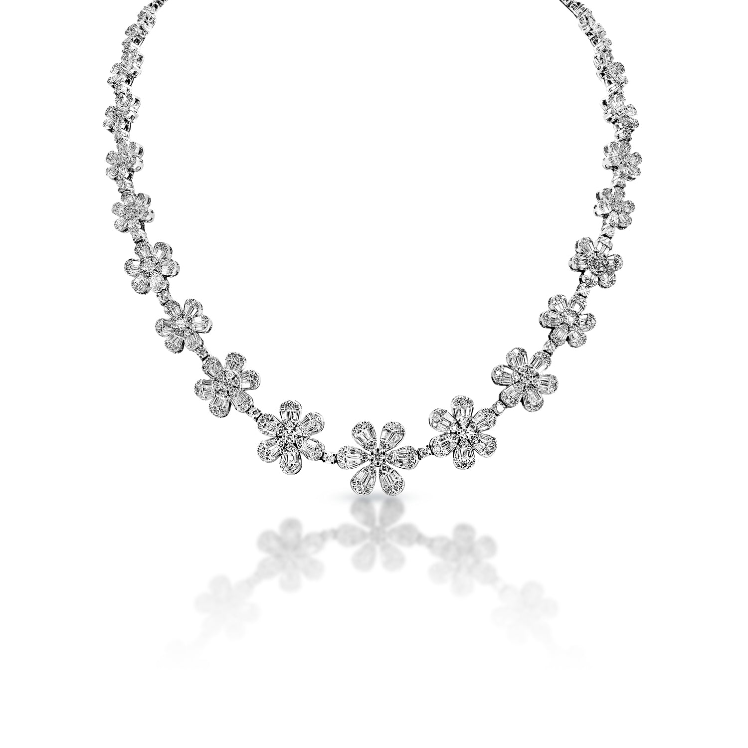 Jaylani 13 Carat Round Brilliant Diamond Necklace in 14k White Gold Front View
