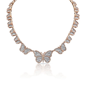 Aubrie 13 Carat Combine Mix Shape Diamond Necklace in 14k Rose Gold Front View