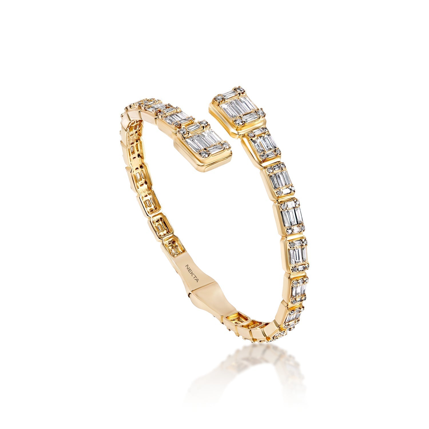 Francis 5 Carat Combine Mix Shape Diamond Bangle Bracelet in 14k Yellow Gold Side View