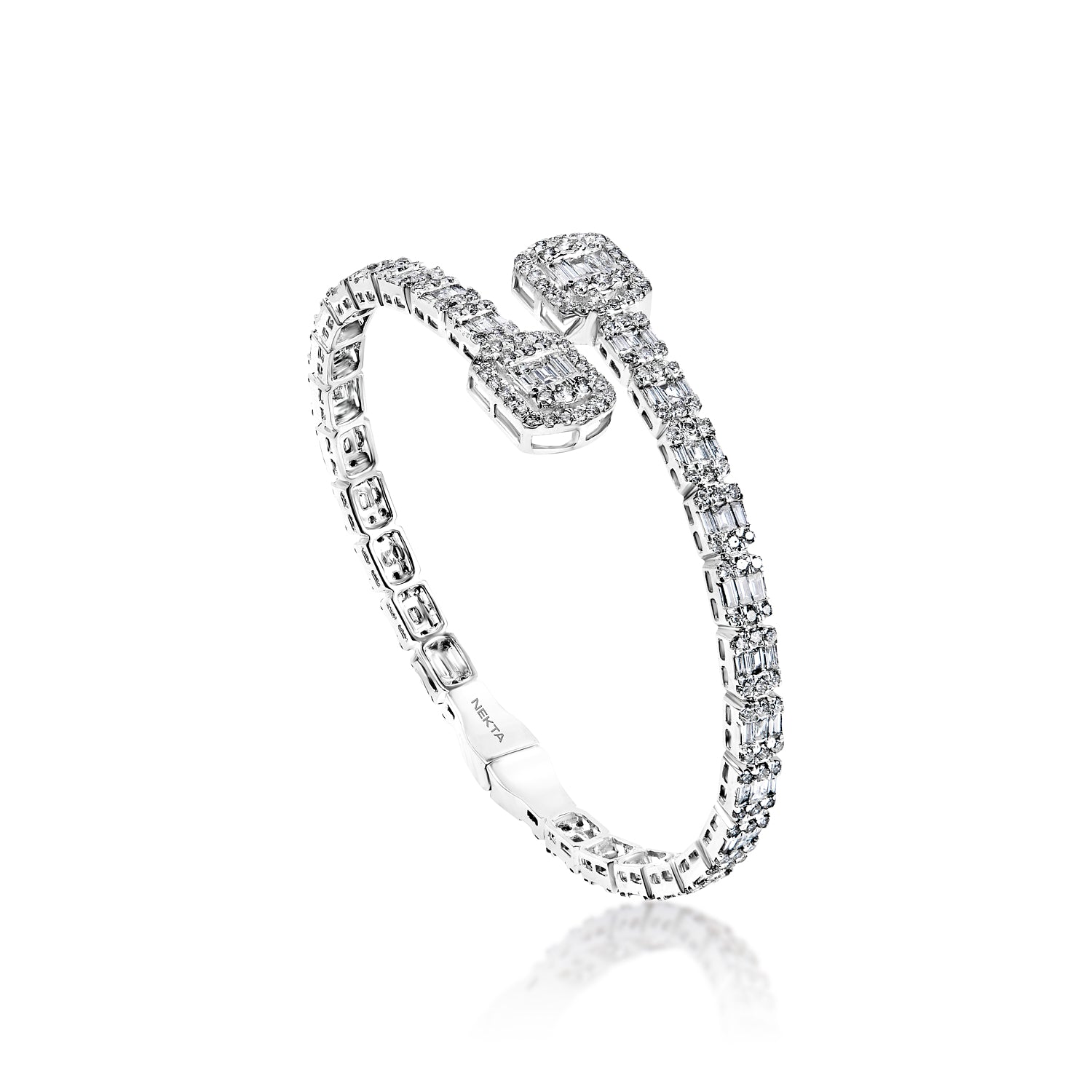 Kyson 6 Carat Combine Mix Shape Diamond Bangle Bracelet in 14k White Gold Side View