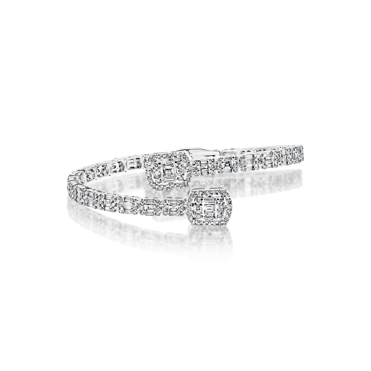 Kyson 6 Carat Combine Mix Shape Diamond Bangle Bracelet in 14k White Gold Front View