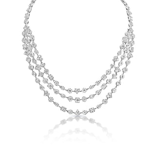 Milana 26 Carat Combine Mix Shape Diamond Multi-Strand Necklace in 14k White Gold Front View