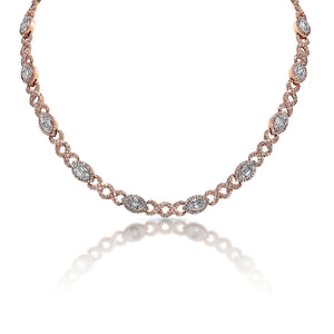 Teresa 15 Carat Combine Mix Shape Diamond Necklace in 14k Rose Gold Front View
