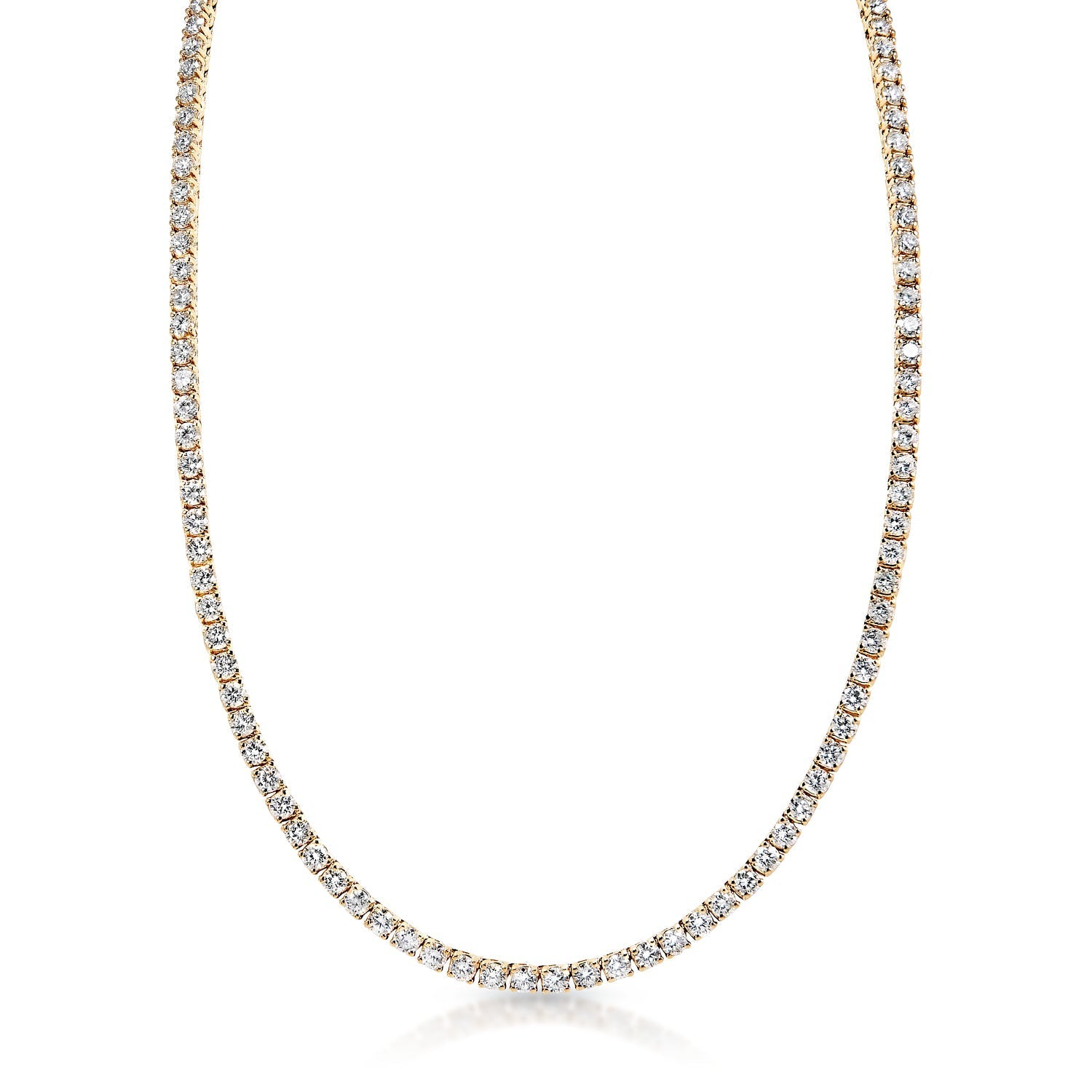 Alexis 19 Carat Round Brilliant Diamond Tennis Necklace in 14k Yellow Gold Front View