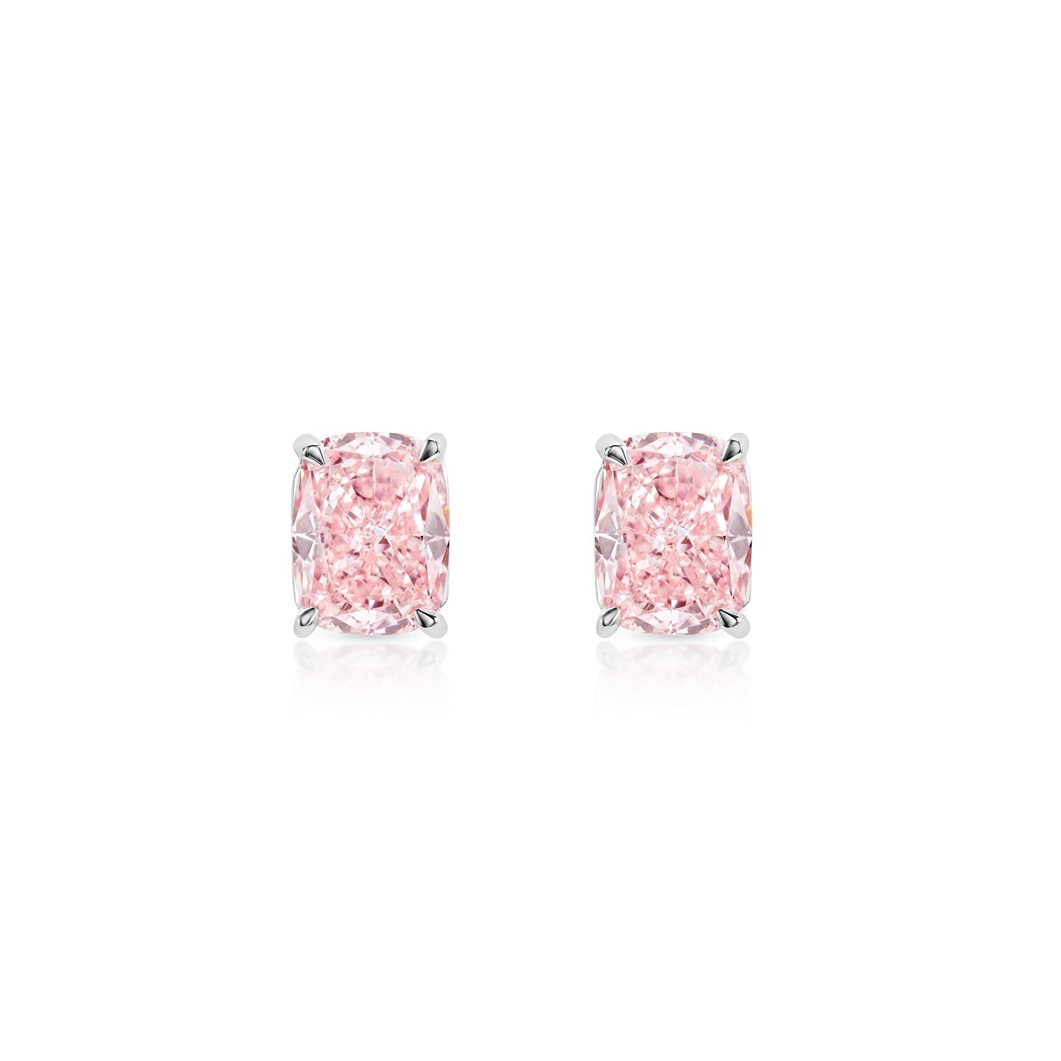 Haisley 5 Carat VVS1 Fancy Vivi Pink Diamond Stud Earrings in 14k White Gold Front View