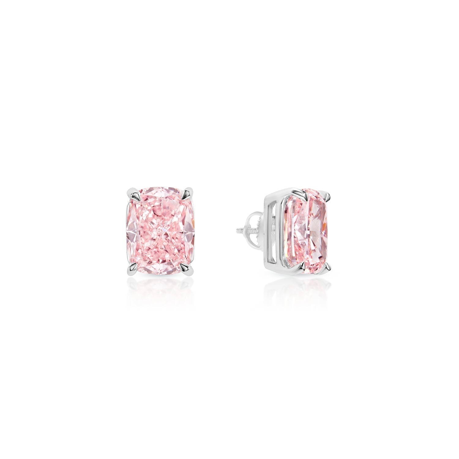 Haisley 5 Carat VVS1 Fancy Vivid Pink Cushion Cut Diamond Stud Earring