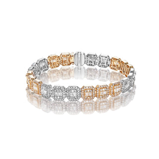 Theodore 10 Carat Combine Mix Shape Diamond Bracelet in 14k White and Yellow Gold Front View