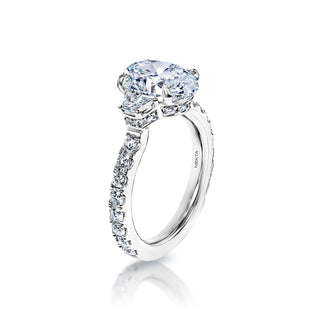 Romina 4 Carat F VVS1 Oval Cut Diamond Engagement Ring in 18k White Gold Side View