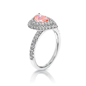 ﻿Hallie 1 Carat Fancy Vivid Pink SI1 Pear Shape Diamond Engagement Ring Side View