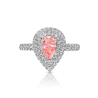 ﻿Hallie 1 Carat Fancy Vivid Pink SI1 Pear Shape Diamond Engagement Ring Front View