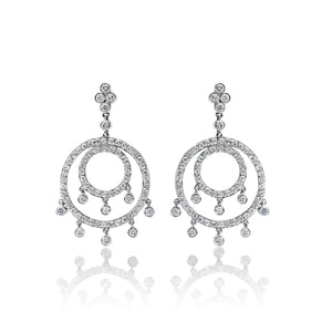 Madilyn 2 Carat Round Brilliant Diamond Hanging Earrings in 14k White Gold Front View