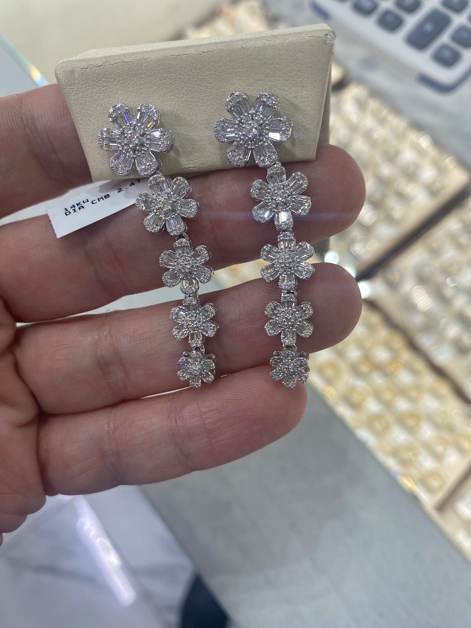 Alayah 2 Carat Combine Mix Shape Diamond Hanging Earrings in 14k White Gold