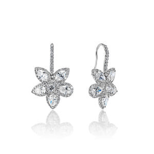 Reign 5 Carat Combine Mix Shape Diamond Earrings in 18k White Gold Front and Side View