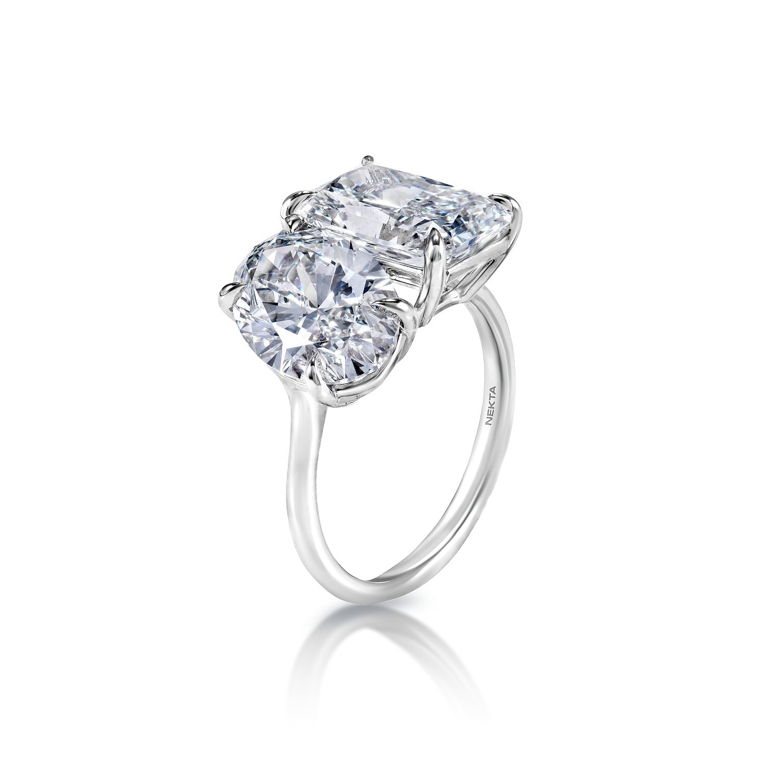Luiza 7 Carat Oval and Radiant Cut Two Stone Diamond TOI ET MOI Engagement Ring Side View 