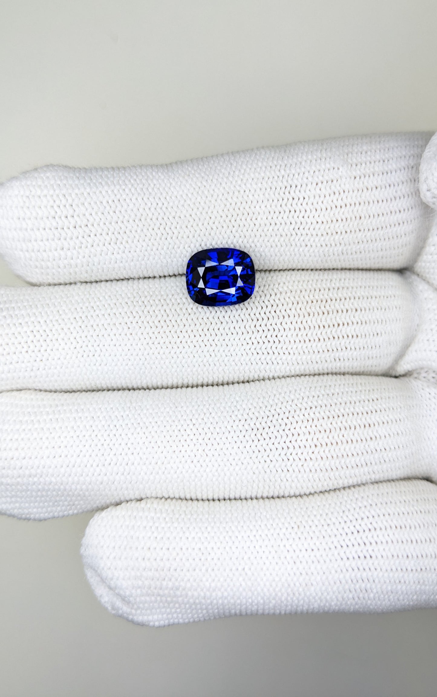 4.03 Carat Cushion Cut Heat Blue Sapphire Loose Gemstone close up