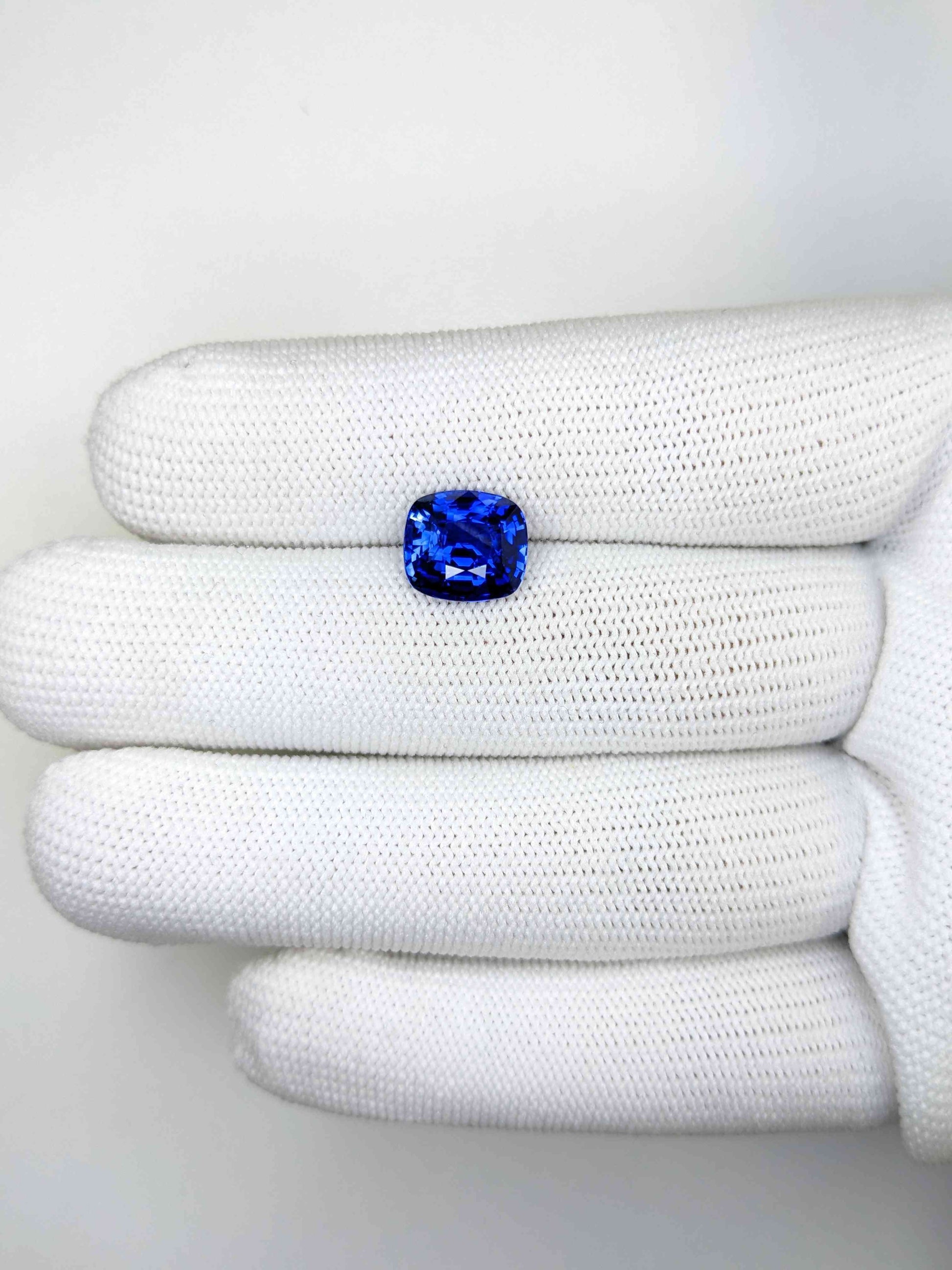 4.03 Carat Cushion Cut Heat Blue Sapphire Loose Gemstone on hand