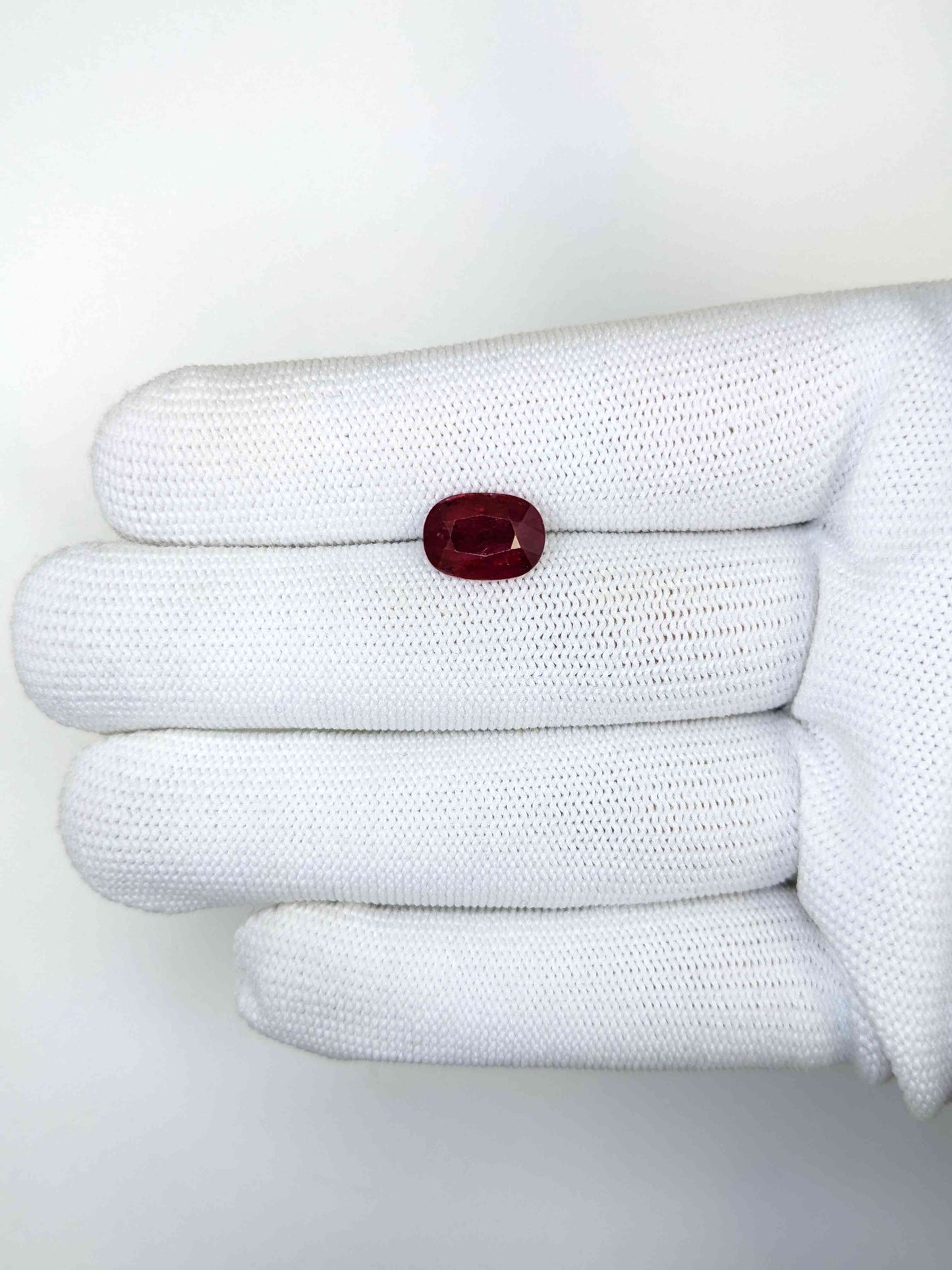 4.03 Carat Cushion Cut Heated Red Ruby on hand