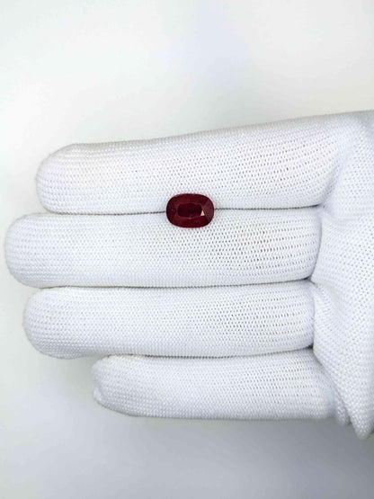 4.03 Carat Cushion Cut Heated Red Ruby on hand