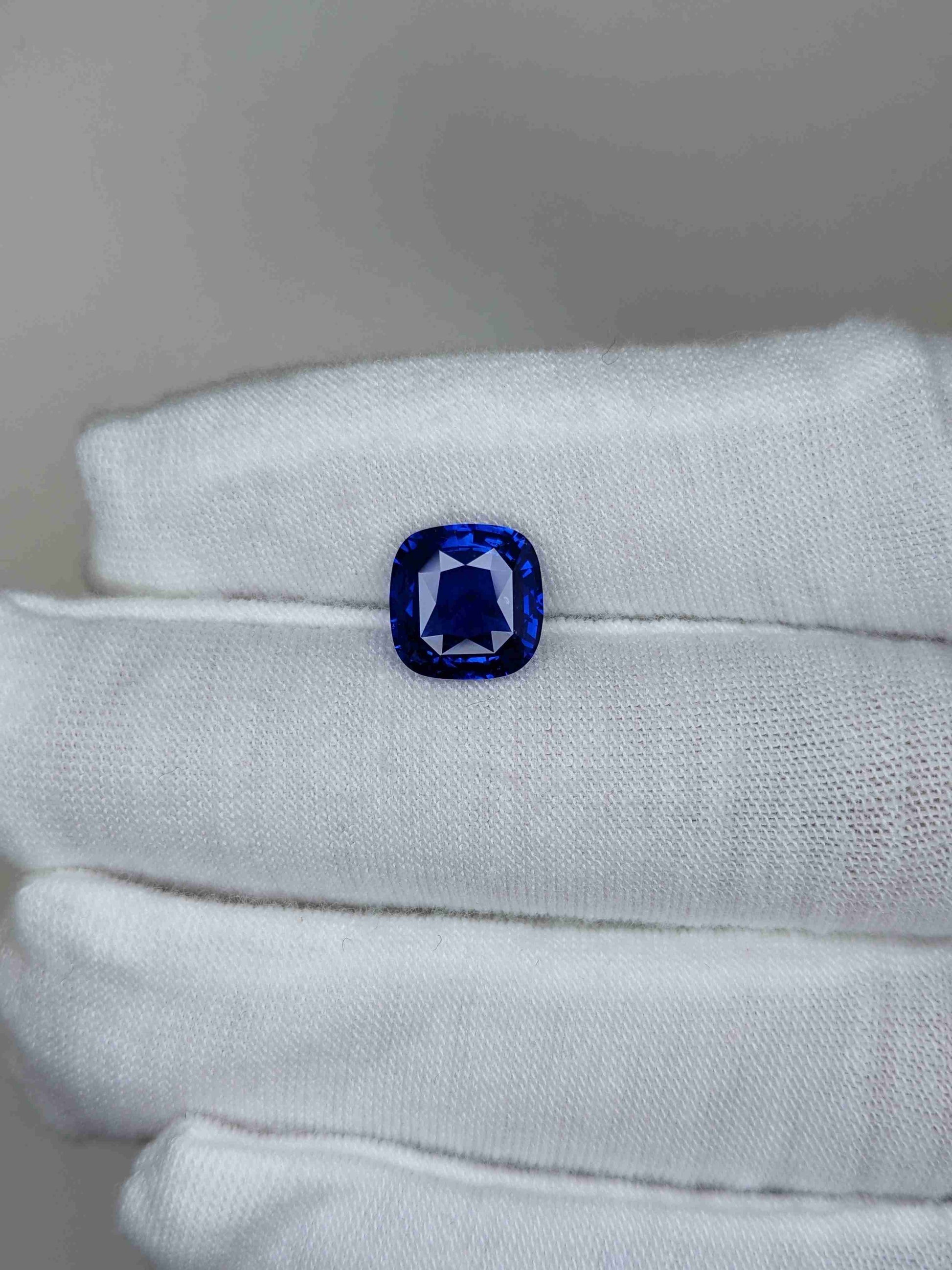 4.04 Carat Cushion Cut Heat Blue Sapphire Loose Gemstone on hand