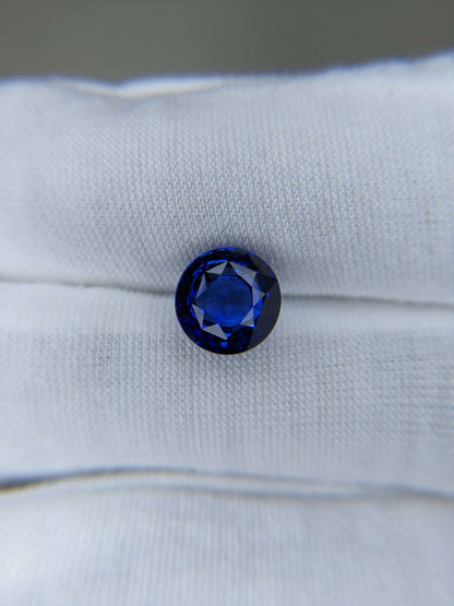4.32 Carat Round Cut Heat Blue Sapphire Loose Gemstone GRS On Hand