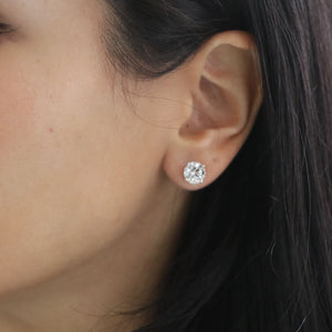 4 Carat Diamond Stud Earrings Modeled On Ear