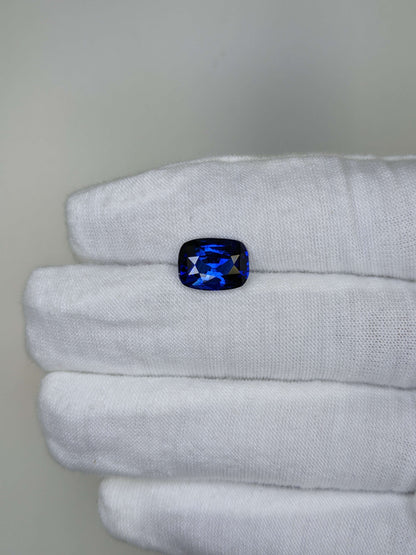 5.03 Carat Cushion Cut Heat Medium Blue Sapphire Loose Gemstone On Hand
