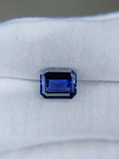 5.06 Carat Emerald Cut Heat Medium Blue Sapphire Loose Gemstone