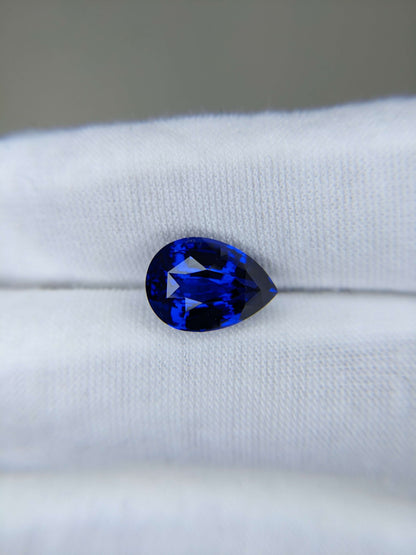 5.21 Carat Pear Cut Heat Royal Blue Sapphire Loose Gemstone