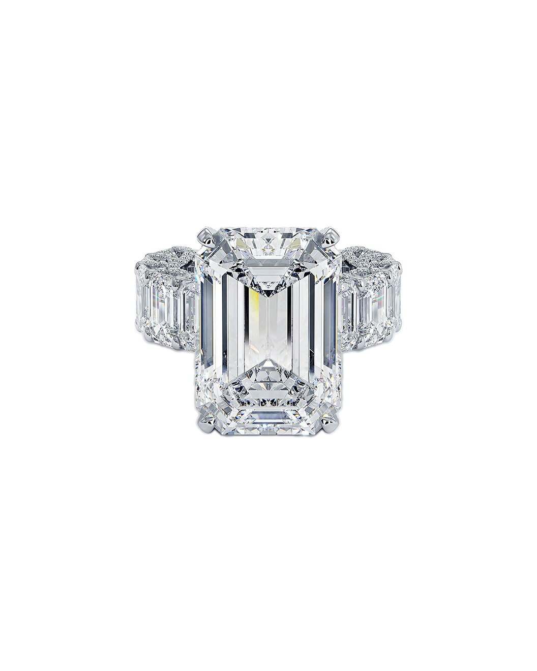 Lorenna 15 Carat Emerald Cut Lab Grown Diamond Engagement Ring in 14k White Gold