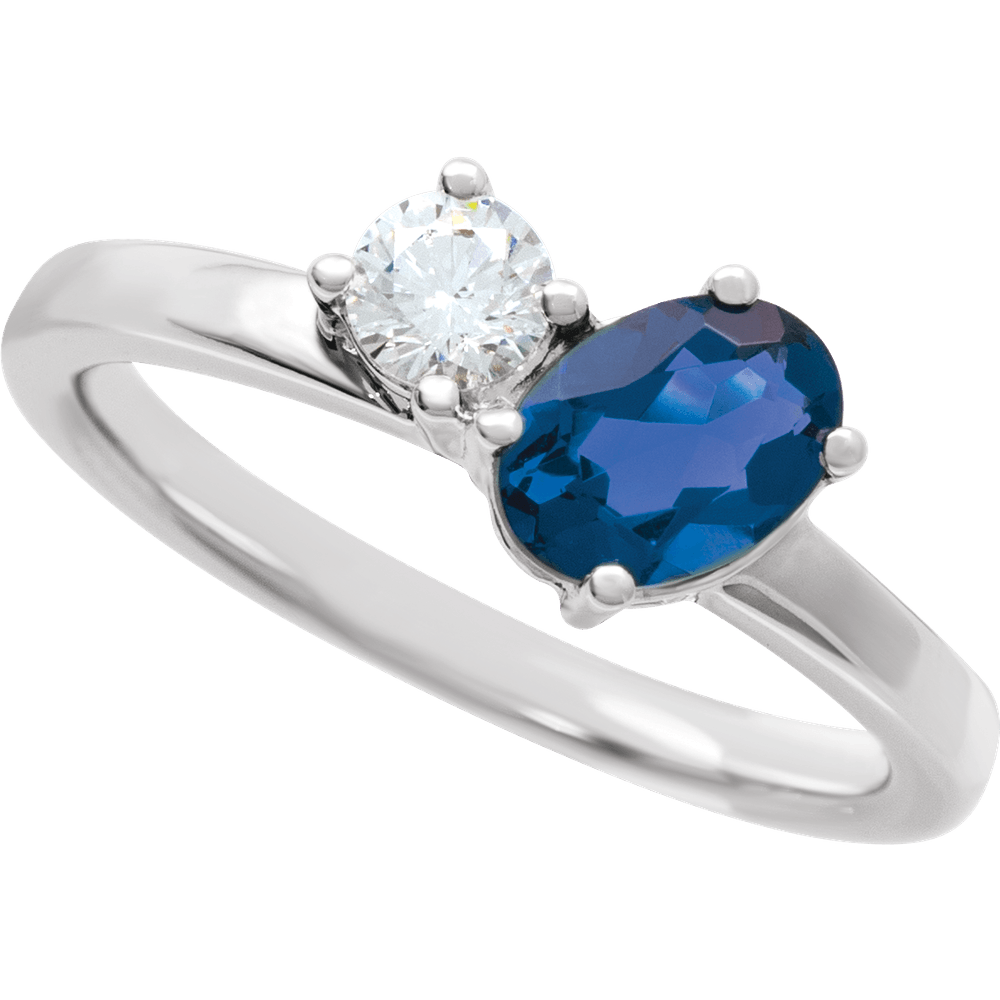 Lolly 7 x 5 mm Lab Grown Blue Sapphire and 0.25 Carat Diamond Two Stone Ring in 14k White Gold