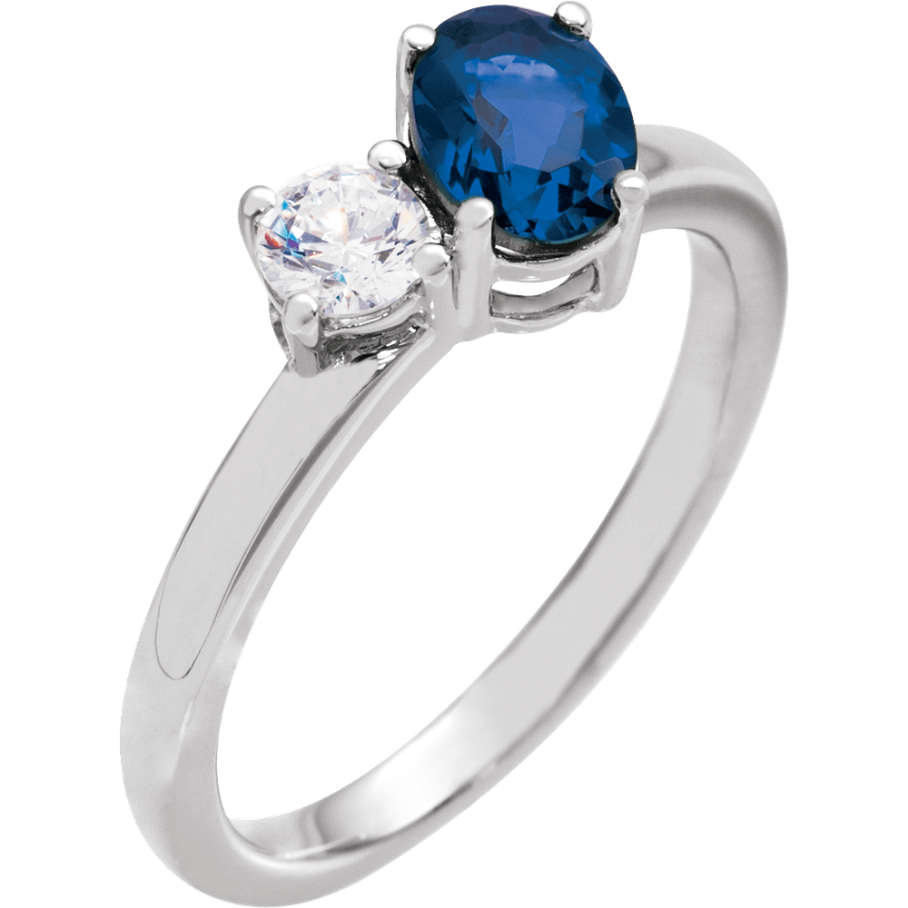 Lolly 7 x 5 mm Lab Grown Blue Sapphire and 0.25 Carat Diamond Two Stone Ring in 14k White Gold