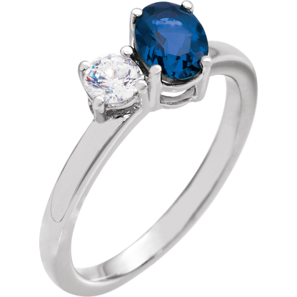 Lolly 7 x 5 mm Lab Grown Blue Sapphire and 0.25 Carat Diamond Two Stone Ring in 14k White Gold