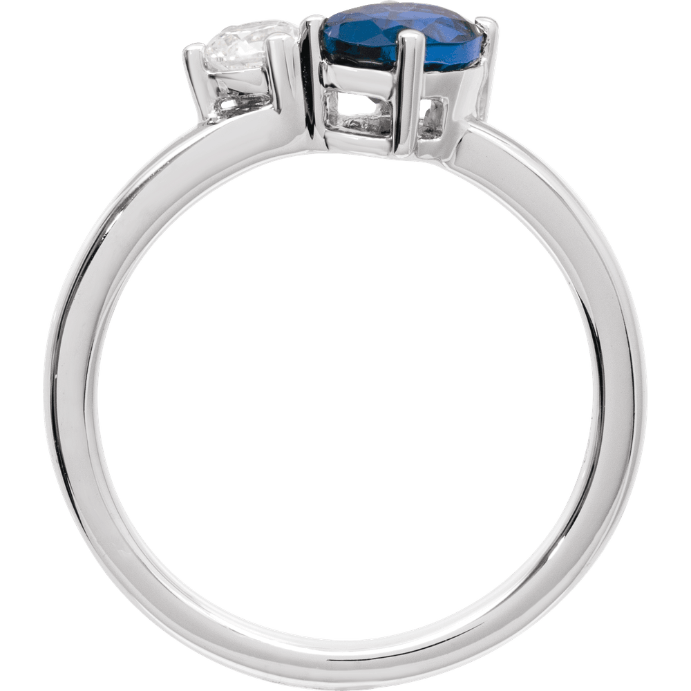 Lolly 7 x 5 mm Lab Grown Blue Sapphire and 0.25 Carat Diamond Two Stone Ring in 14k White Gold