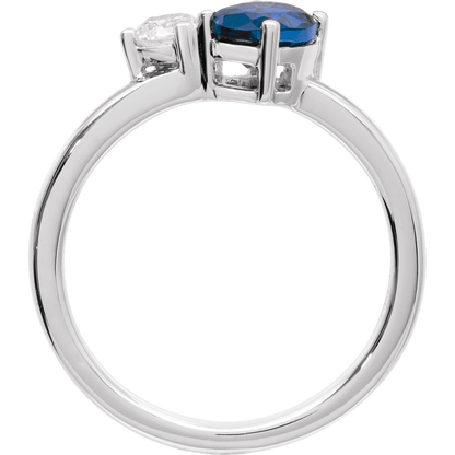 Lolly 7 x 5 mm Lab Grown Blue Sapphire and 0.25 Carat Diamond Two Stone Ring in 14k White Gold