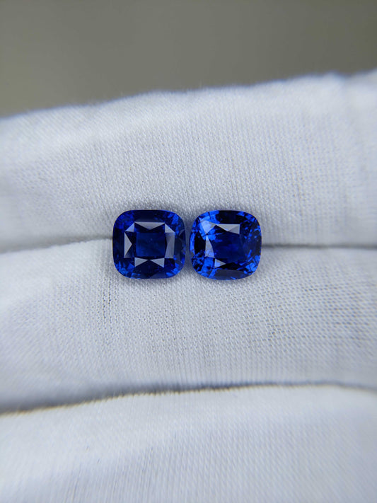 8.51 Carat Cushion Cut Heat Blue Pair Sapphire Loose Gemstone