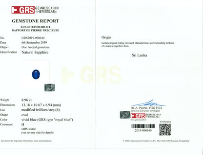 Gemstone report with GRS logo and text on a white background