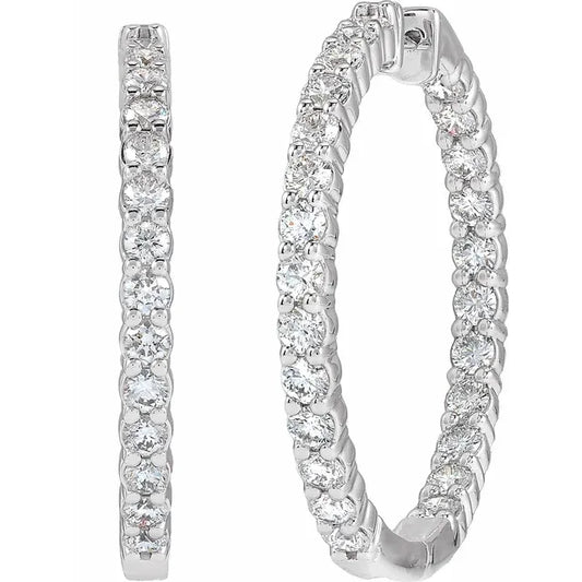 White Gold hoop earrings with clear gemstones on a white background