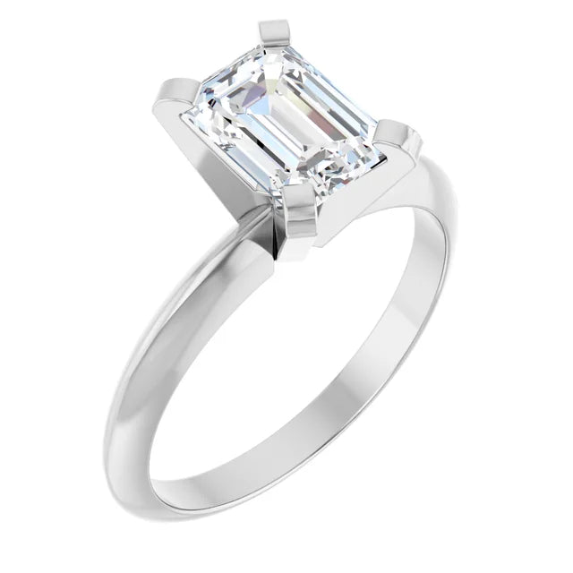 Alouette 1.01 Carat Emerald Cut Diamond Solitaire Engagement Ring in 14k White Gold