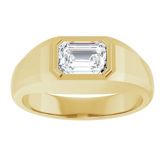 Aurelian 1.21 Carat and 1.01 Carat Emerald Cut Diamond Solitaire Bezel Men's Band in 14k Yellow Gold