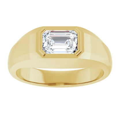 Aurelian 1.21 Carat and 1.01 Carat Emerald Cut Diamond Solitaire Bezel Men's Band in 14k Yellow Gold