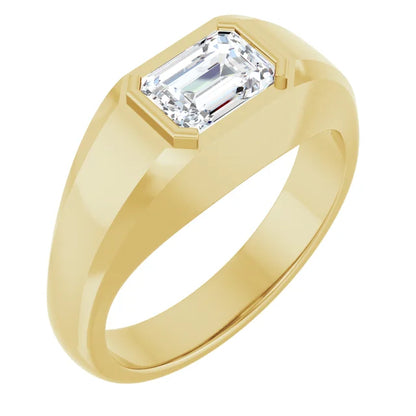 Aurelian 1.21 Carat and 1.01 Carat Emerald Cut Diamond Solitaire Bezel Men's Band in 14k Yellow Gold Side