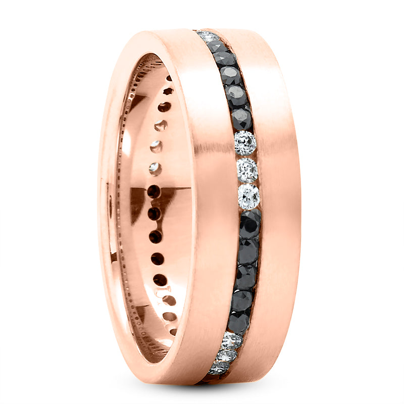 Auren 12 Carat Round Brilliant Cut Black and White Diamond Luxury Men's Wedding Band in 14k Rose Gold