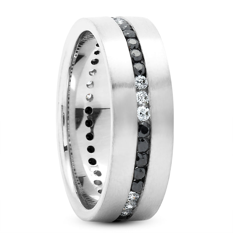 Auren 12 Carat Round Brilliant Cut Black and White Diamond Luxury Men's Wedding Band in 14k White Gold
