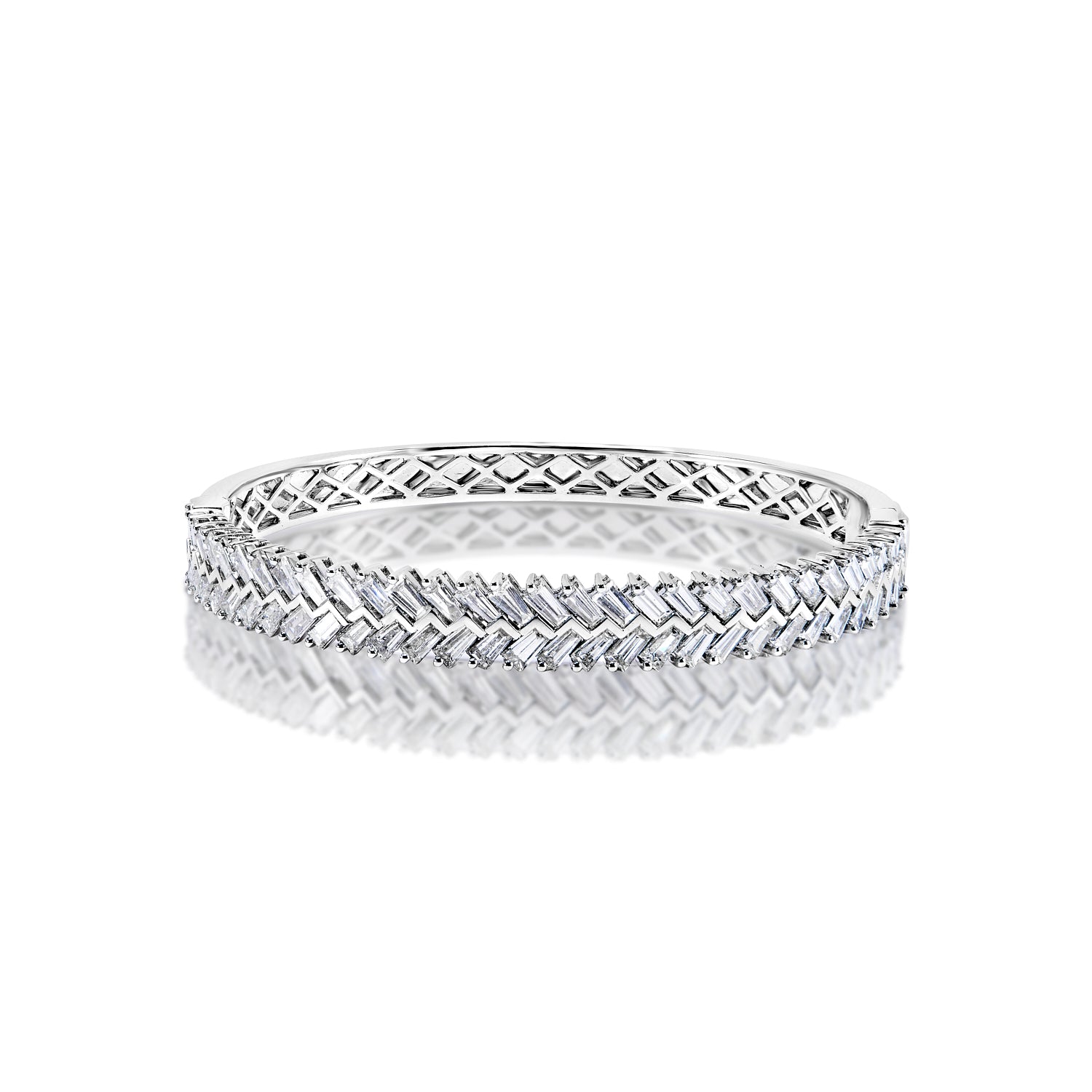  SKYE 6 Carat Emerald Cut Diamond Bangle Bracelet in 14k White Gold Full View