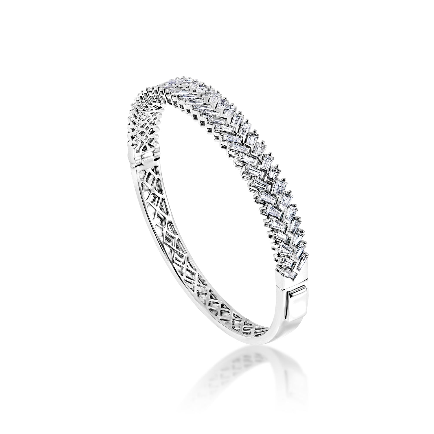 SKYE 6 Carat Emerald Cut Diamond Bangle Bracelet in 14k White Gold Side View