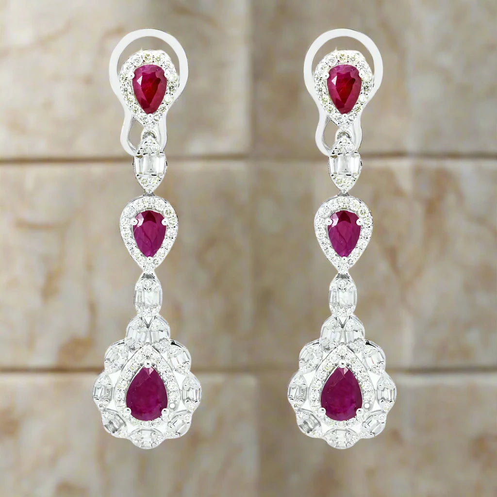 Baylor Ruby & Diamond Three Tier Drop Earrings Front